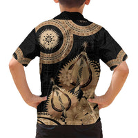 Black Bula Fiji Family Matching Tank Maxi Dress and Hawaiian Shirt Fijian Dance Fan Tapa Cloth Pattern LT14 - Polynesian Pride