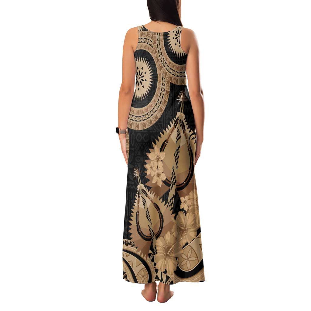 Black Bula Fiji Family Matching Tank Maxi Dress and Hawaiian Shirt Fijian Dance Fan Tapa Cloth Pattern LT14 - Polynesian Pride