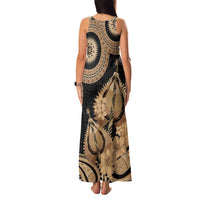 Black Bula Fiji Family Matching Tank Maxi Dress and Hawaiian Shirt Fijian Dance Fan Tapa Cloth Pattern LT14 - Polynesian Pride