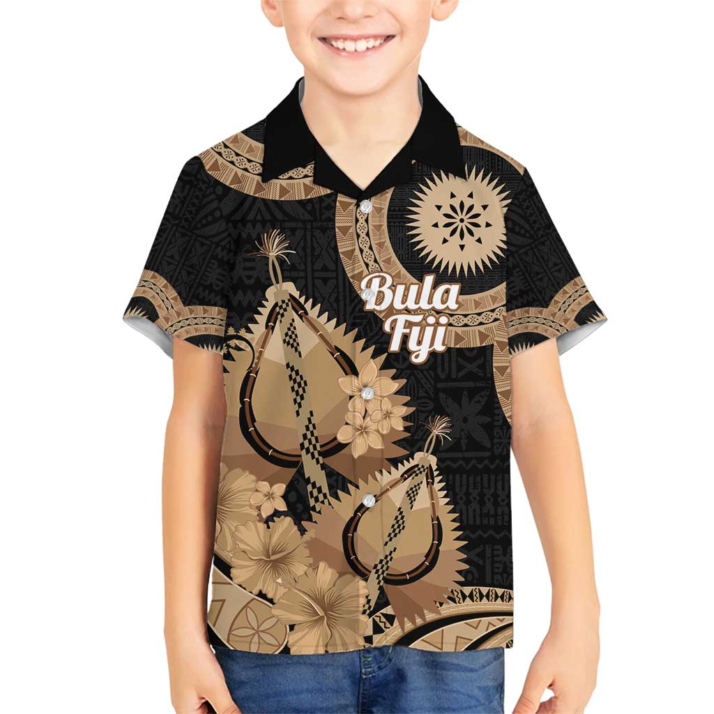 Black Bula Fiji Family Matching Tank Maxi Dress and Hawaiian Shirt Fijian Dance Fan Tapa Cloth Pattern LT14 Son's Shirt Black - Polynesian Pride