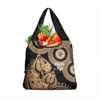 Black Bula Fiji Grocery Bag Fijian Dance Fan Tapa Cloth Pattern LT14 1-pack One Size Black - Polynesian Pride