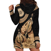 Black Bula Fiji Hoodie Dress Fijian Dance Fan Tapa Cloth Pattern LT14 - Polynesian Pride