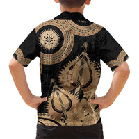 Black Bula Fiji Kid Hawaiian Shirt Fijian Dance Fan Tapa Cloth Pattern