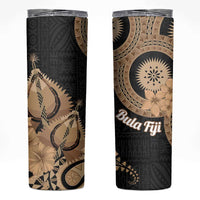 Black Bula Fiji Skinny Tumbler Fijian Dance Fan Tapa Cloth Pattern LT14 Black - Polynesian Pride
