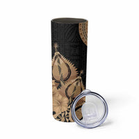 Black Bula Fiji Skinny Tumbler Fijian Dance Fan Tapa Cloth Pattern LT14 - Polynesian Pride