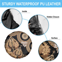 Black Bula Fiji Spare Tire Cover Fijian Dance Fan Tapa Cloth Pattern