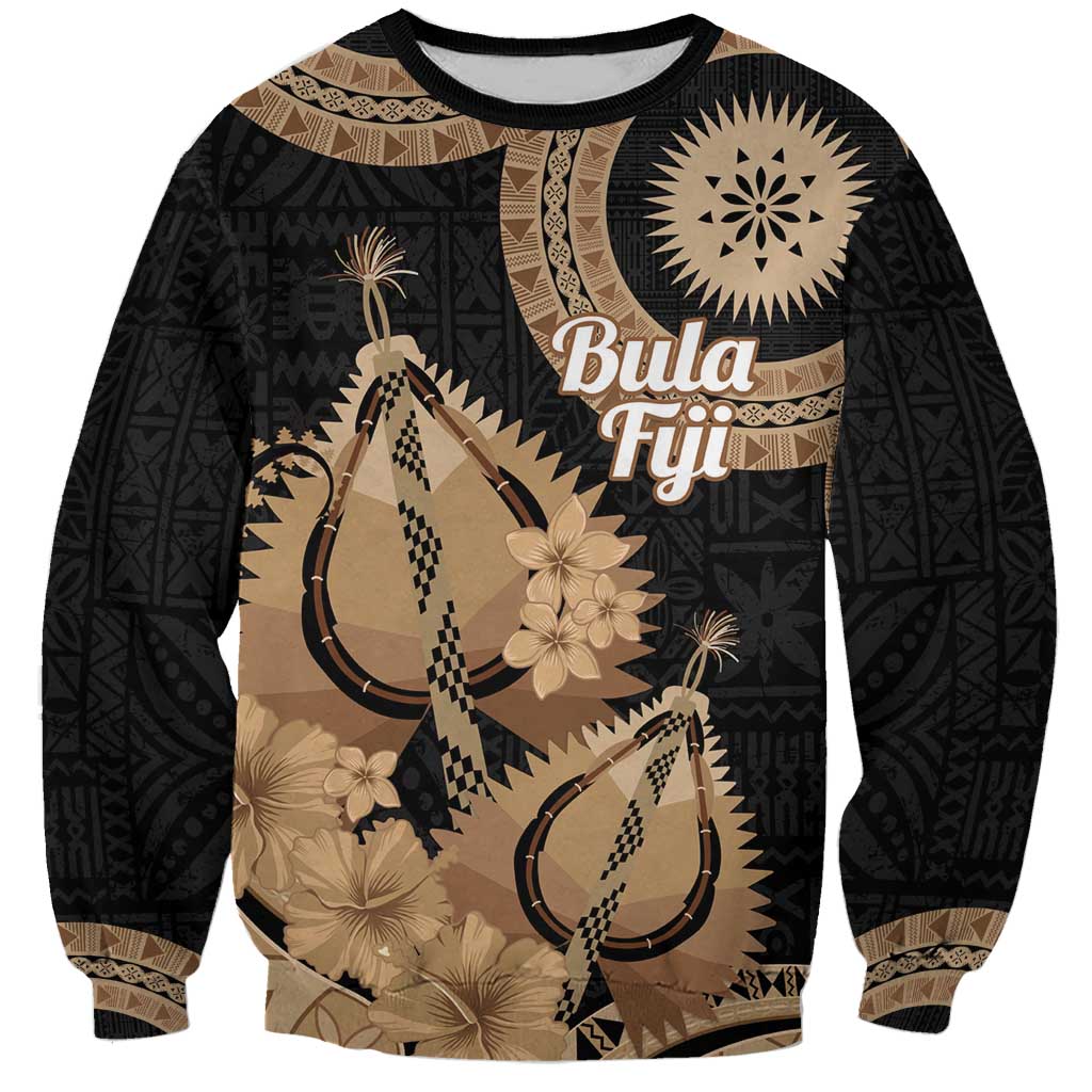 Black Bula Fiji Sweatshirt Fijian Dance Fan Tapa Cloth Pattern LT14 Unisex Black - Polynesian Pride