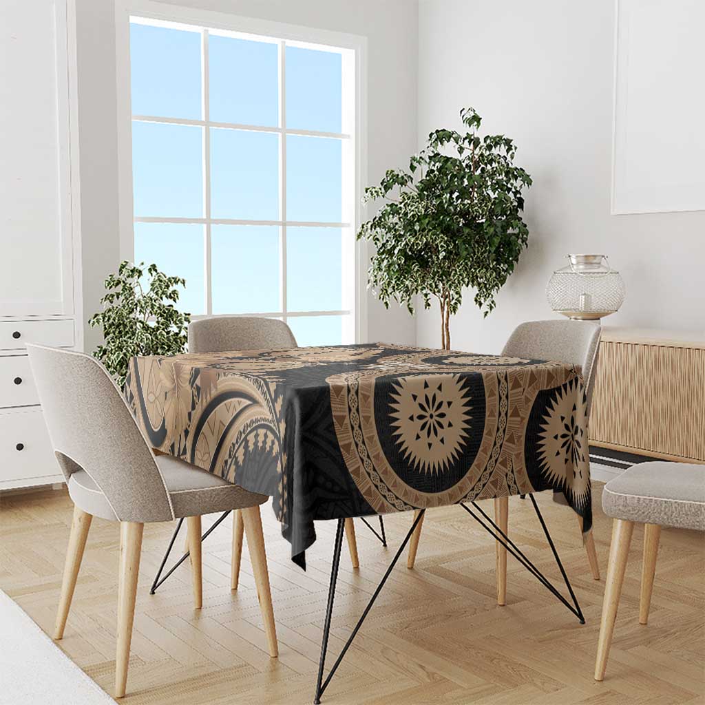 Black Bula Fiji Tablecloth Fijian Dance Fan Tapa Cloth Pattern