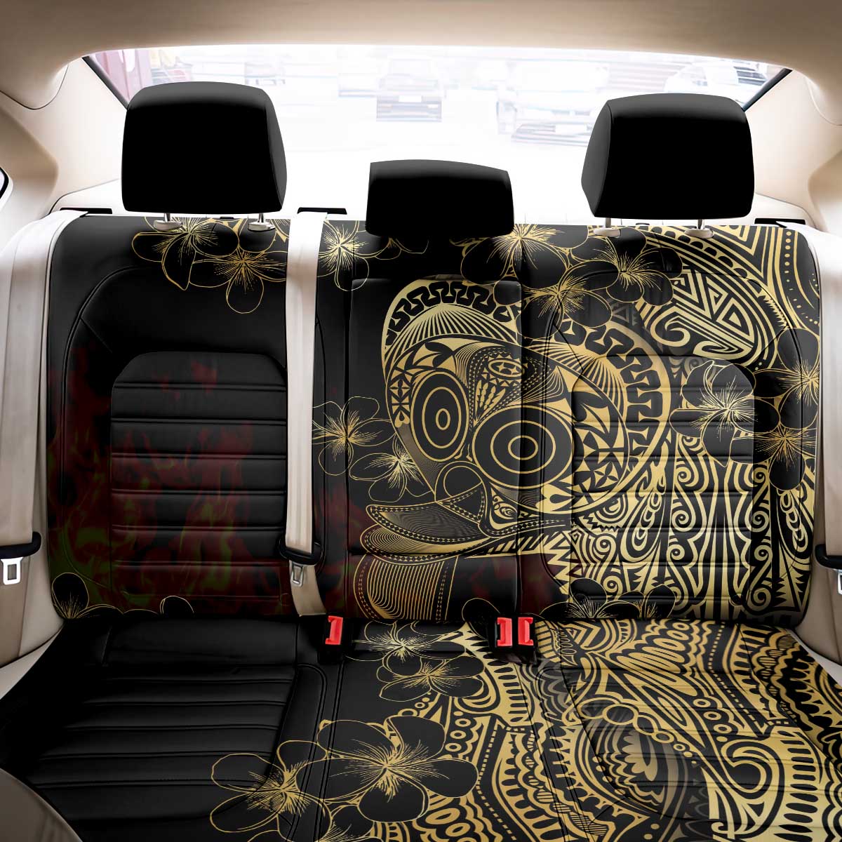 Frangipani Festival Rabaul Back Car Seat Cover PNG Tribal Baining Mask Tattoo LT14 - Polynesian Pride