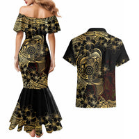 Frangipani Festival Rabaul Couples Matching Mermaid Dress and Hawaiian Shirt PNG Tribal Baining Mask Tattoo LT14 - Polynesian Pride
