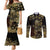 Frangipani Festival Rabaul Couples Matching Mermaid Dress and Long Sleeve Button Shirt PNG Tribal Baining Mask Tattoo - Polynesian Pride
