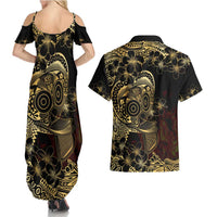Frangipani Festival Rabaul Couples Matching Summer Maxi Dress and Hawaiian Shirt PNG Tribal Baining Mask Tattoo LT14 - Polynesian Pride