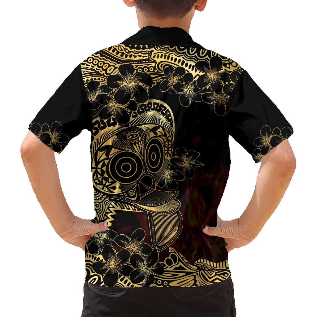 Frangipani Festival Rabaul Family Matching Long Sleeve Bodycon Dress and Hawaiian Shirt PNG Tribal Baining Mask Tattoo LT14 - Polynesian Pride