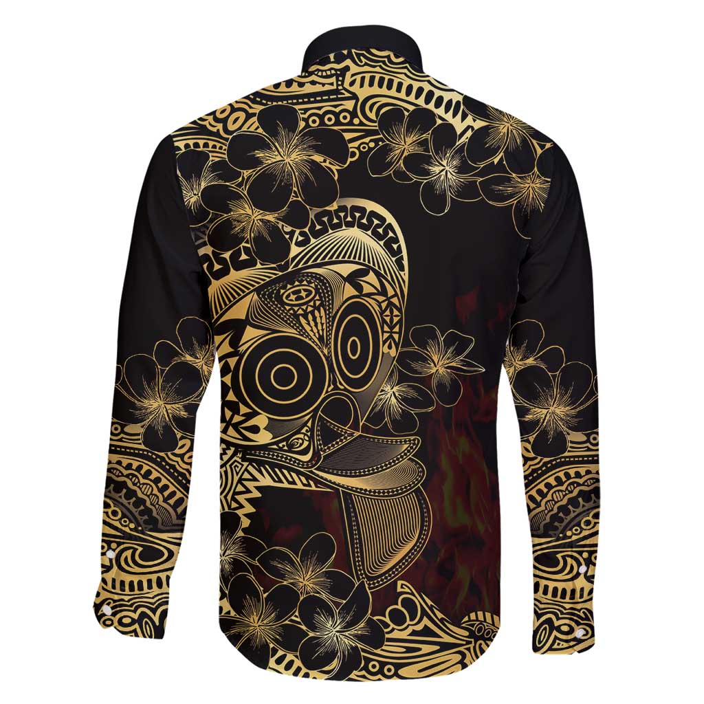 Frangipani Festival Rabaul Family Matching Long Sleeve Bodycon Dress and Hawaiian Shirt PNG Tribal Baining Mask Tattoo LT14 - Polynesian Pride