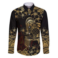 Frangipani Festival Rabaul Family Matching Off The Shoulder Long Sleeve Dress and Hawaiian Shirt PNG Tribal Baining Mask Tattoo LT14 Dad's Shirt - Long Sleeve Black - Polynesian Pride