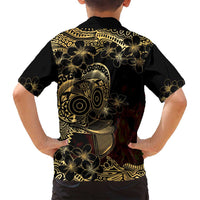 Frangipani Festival Rabaul Family Matching Off Shoulder Short Dress and Hawaiian Shirt PNG Tribal Baining Mask Tattoo LT14 - Polynesian Pride
