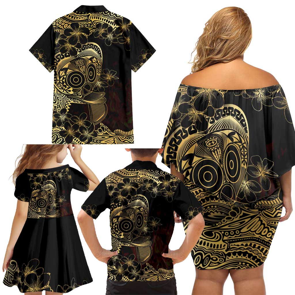 Frangipani Festival Rabaul Family Matching Off Shoulder Short Dress and Hawaiian Shirt PNG Tribal Baining Mask Tattoo LT14 - Polynesian Pride