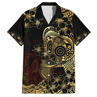 Frangipani Festival Rabaul Family Matching Off Shoulder Short Dress and Hawaiian Shirt PNG Tribal Baining Mask Tattoo LT14 Dad's Shirt - Short Sleeve Black - Polynesian Pride