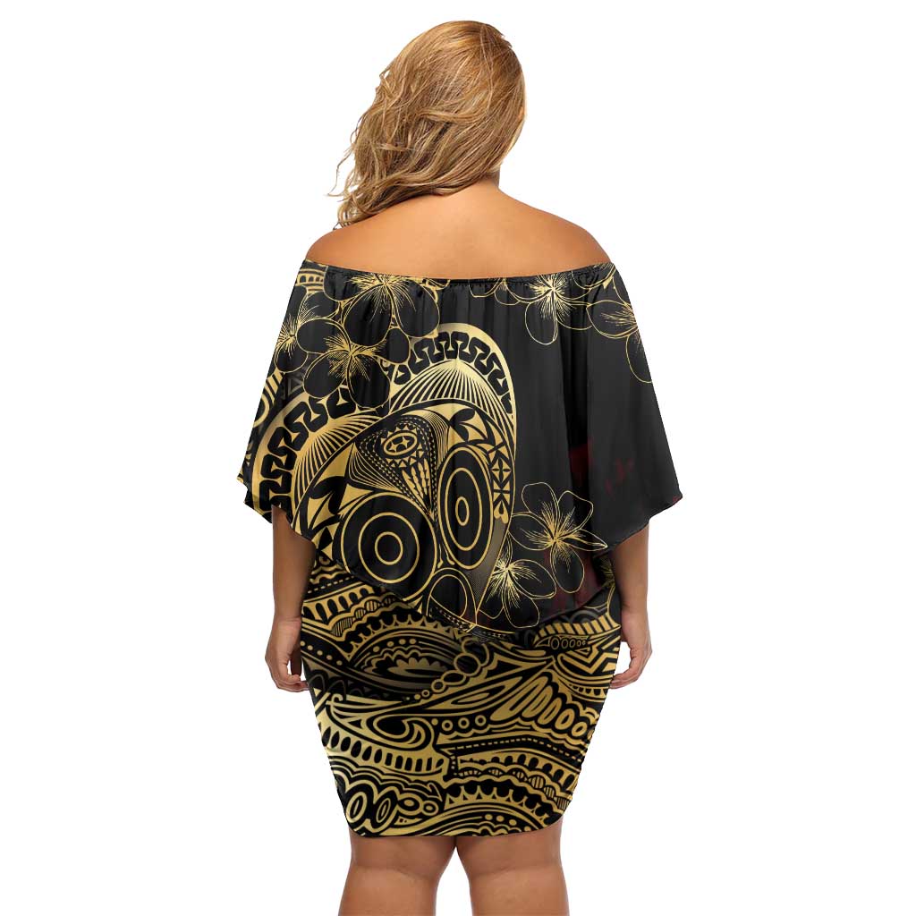 Frangipani Festival Rabaul Family Matching Off Shoulder Short Dress and Hawaiian Shirt PNG Tribal Baining Mask Tattoo LT14 - Polynesian Pride