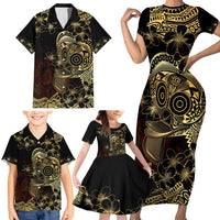 Frangipani Festival Rabaul Family Matching Short Sleeve Bodycon Dress and Hawaiian Shirt PNG Tribal Baining Mask Tattoo LT14 - Polynesian Pride