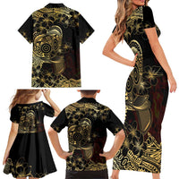 Frangipani Festival Rabaul Family Matching Short Sleeve Bodycon Dress and Hawaiian Shirt PNG Tribal Baining Mask Tattoo LT14 - Polynesian Pride