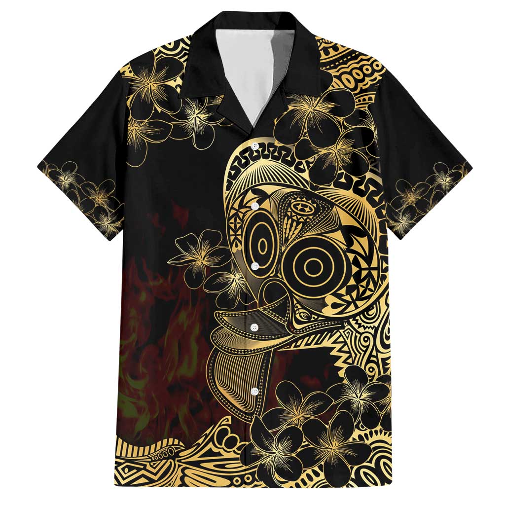 Frangipani Festival Rabaul Family Matching Short Sleeve Bodycon Dress and Hawaiian Shirt PNG Tribal Baining Mask Tattoo LT14 Dad's Shirt - Short Sleeve Black - Polynesian Pride