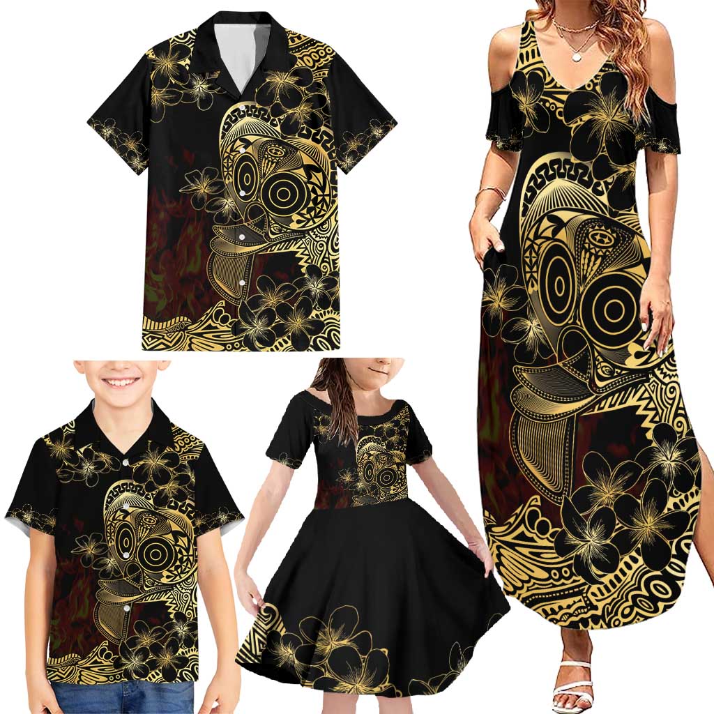Frangipani Festival Rabaul Family Matching Summer Maxi Dress and Hawaiian Shirt PNG Tribal Baining Mask Tattoo LT14 - Polynesian Pride