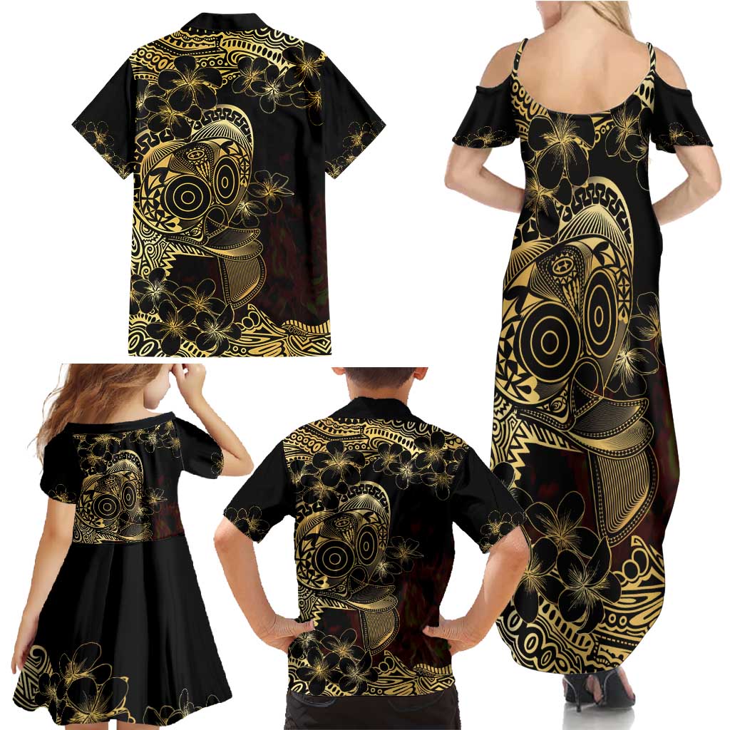 Frangipani Festival Rabaul Family Matching Summer Maxi Dress and Hawaiian Shirt PNG Tribal Baining Mask Tattoo LT14 - Polynesian Pride