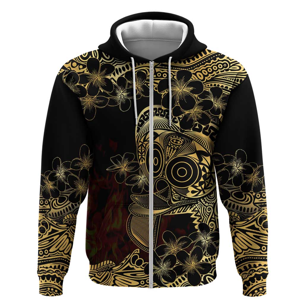 Frangipani Festival Rabaul Hoodie PNG Tribal Baining Mask Tattoo LT14 Zip Hoodie Black - Polynesian Pride