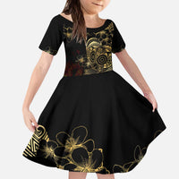 Frangipani Festival Rabaul Kid Short Sleeve Dress PNG Tribal Baining Mask Tattoo LT14 KID Black - Polynesian Pride