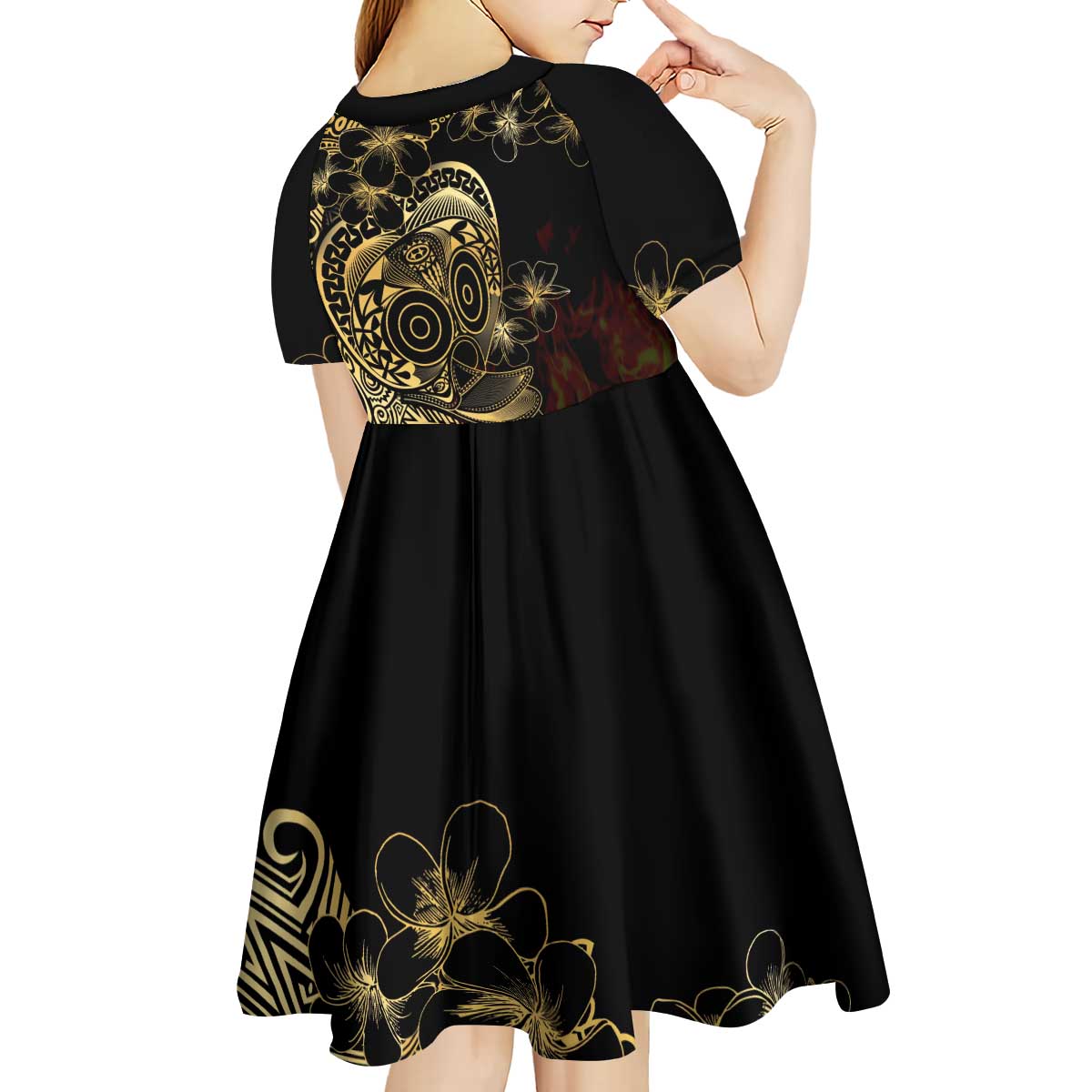 Frangipani Festival Rabaul Kid Short Sleeve Dress PNG Tribal Baining Mask Tattoo LT14 - Polynesian Pride