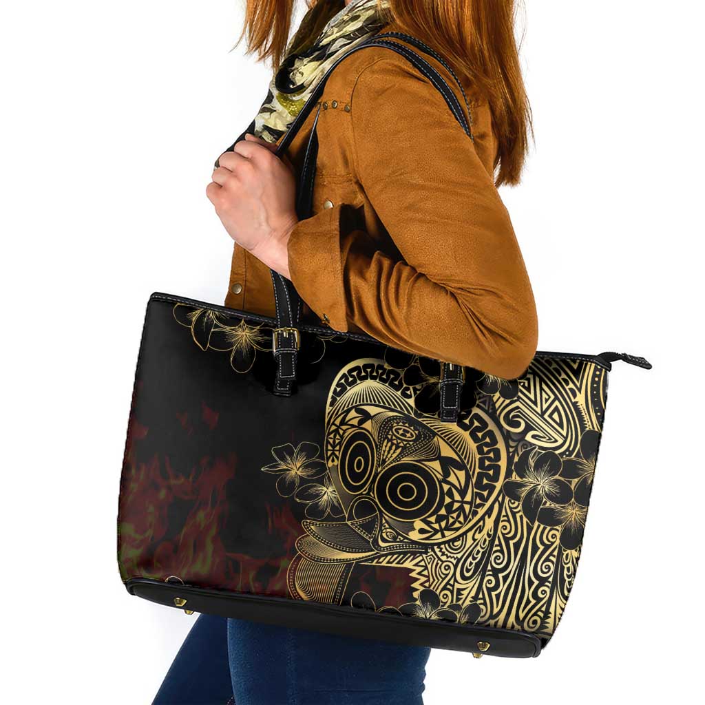 Frangipani Festival Rabaul Leather Tote Bag PNG Tribal Baining Mask Tattoo LT14 Black - Polynesian Pride