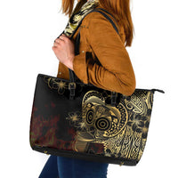 Frangipani Festival Rabaul Leather Tote Bag PNG Tribal Baining Mask Tattoo LT14 Black - Polynesian Pride