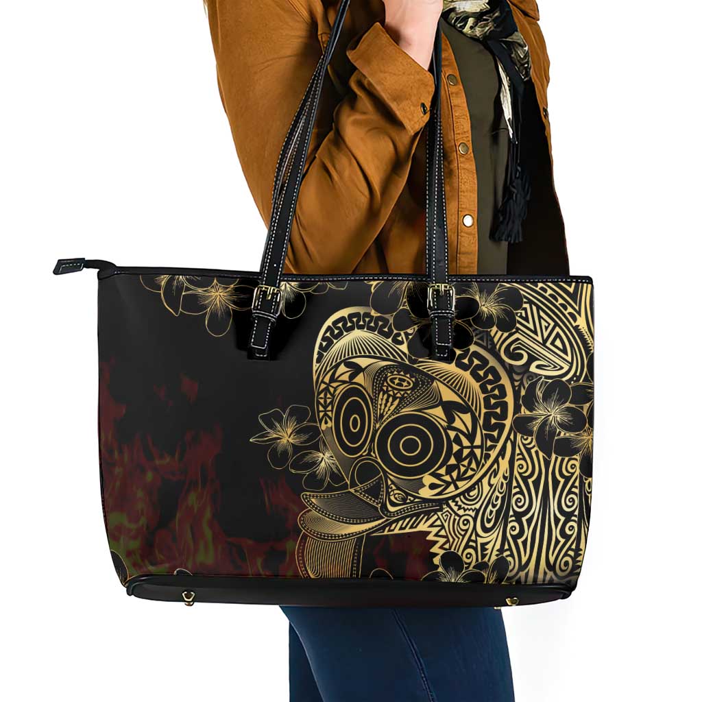 Frangipani Festival Rabaul Leather Tote Bag PNG Tribal Baining Mask Tattoo LT14 - Polynesian Pride