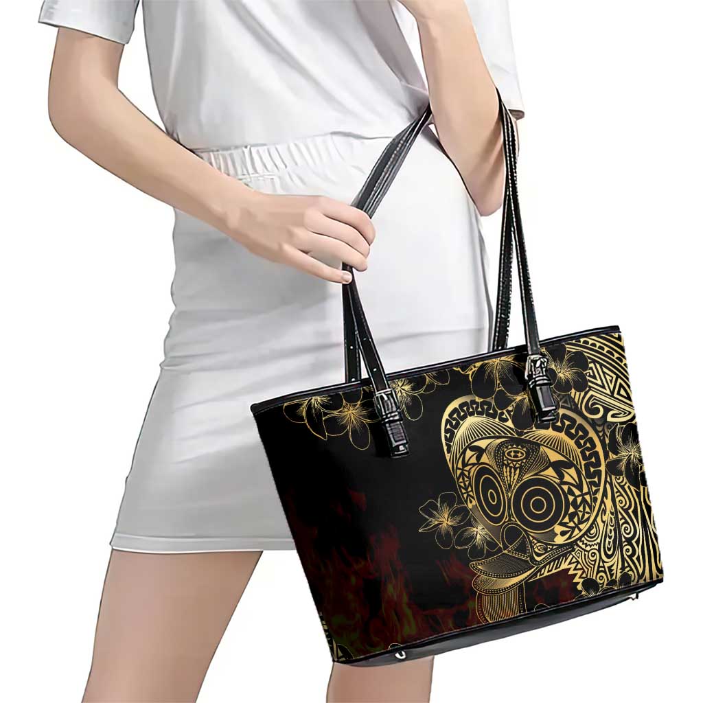 Frangipani Festival Rabaul Leather Tote Bag PNG Tribal Baining Mask Tattoo LT14 - Polynesian Pride