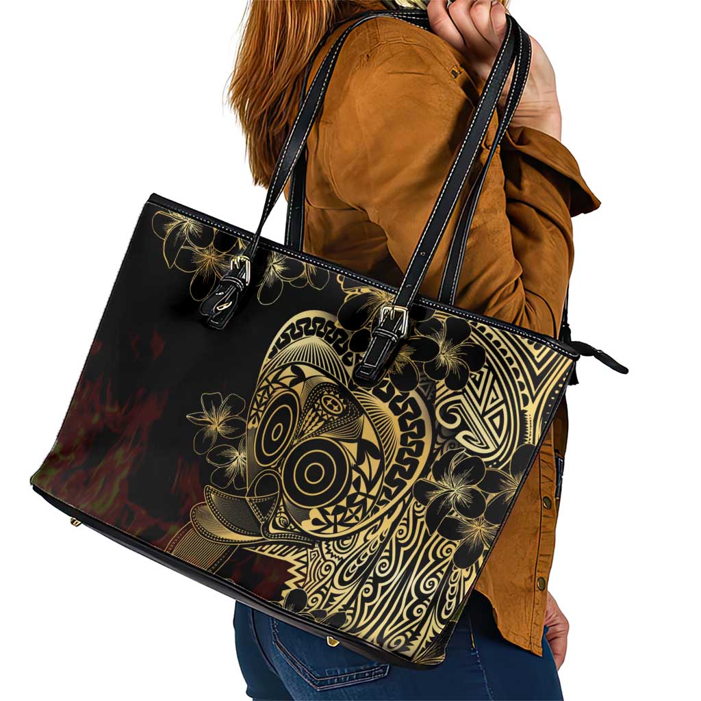 Frangipani Festival Rabaul Leather Tote Bag PNG Tribal Baining Mask Tattoo LT14 - Polynesian Pride