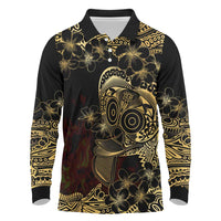 Frangipani Festival Rabaul Long Sleeve Polo Shirt PNG Tribal Baining Mask Tattoo LT14 Black - Polynesian Pride