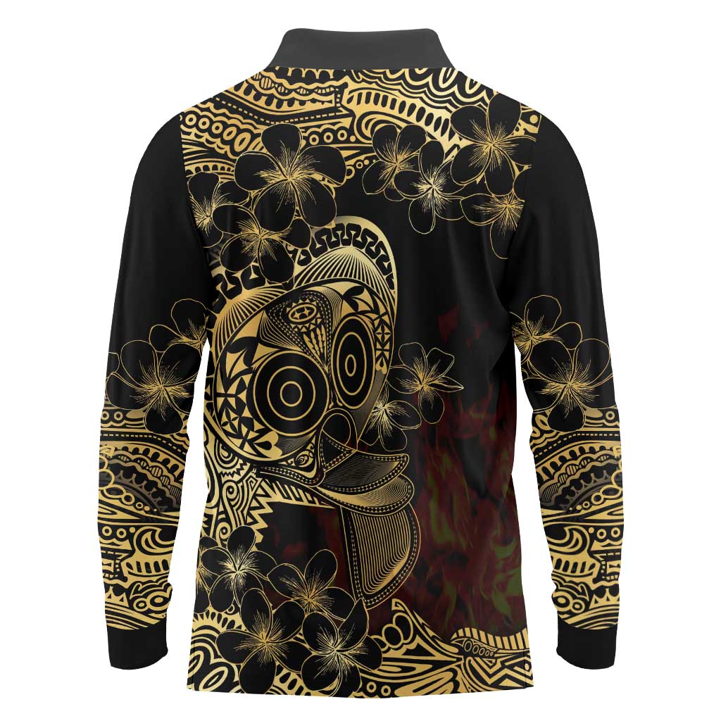 Frangipani Festival Rabaul Long Sleeve Polo Shirt PNG Tribal Baining Mask Tattoo LT14 - Polynesian Pride