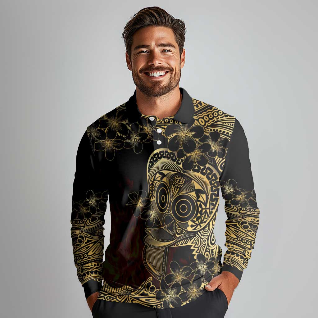 Frangipani Festival Rabaul Long Sleeve Polo Shirt PNG Tribal Baining Mask Tattoo LT14 - Polynesian Pride