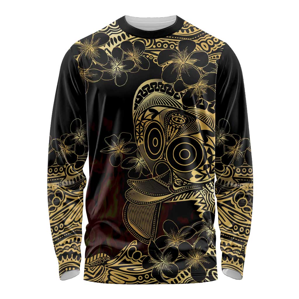 Frangipani Festival Rabaul Long Sleeve Shirt PNG Tribal Baining Mask Tattoo LT14 Unisex Black - Polynesian Pride