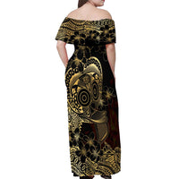 Frangipani Festival Rabaul Off Shoulder Maxi Dress PNG Tribal Baining Mask Tattoo LT14 - Polynesian Pride