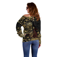 Frangipani Festival Rabaul Off Shoulder Sweater PNG Tribal Baining Mask Tattoo LT14 - Polynesian Pride