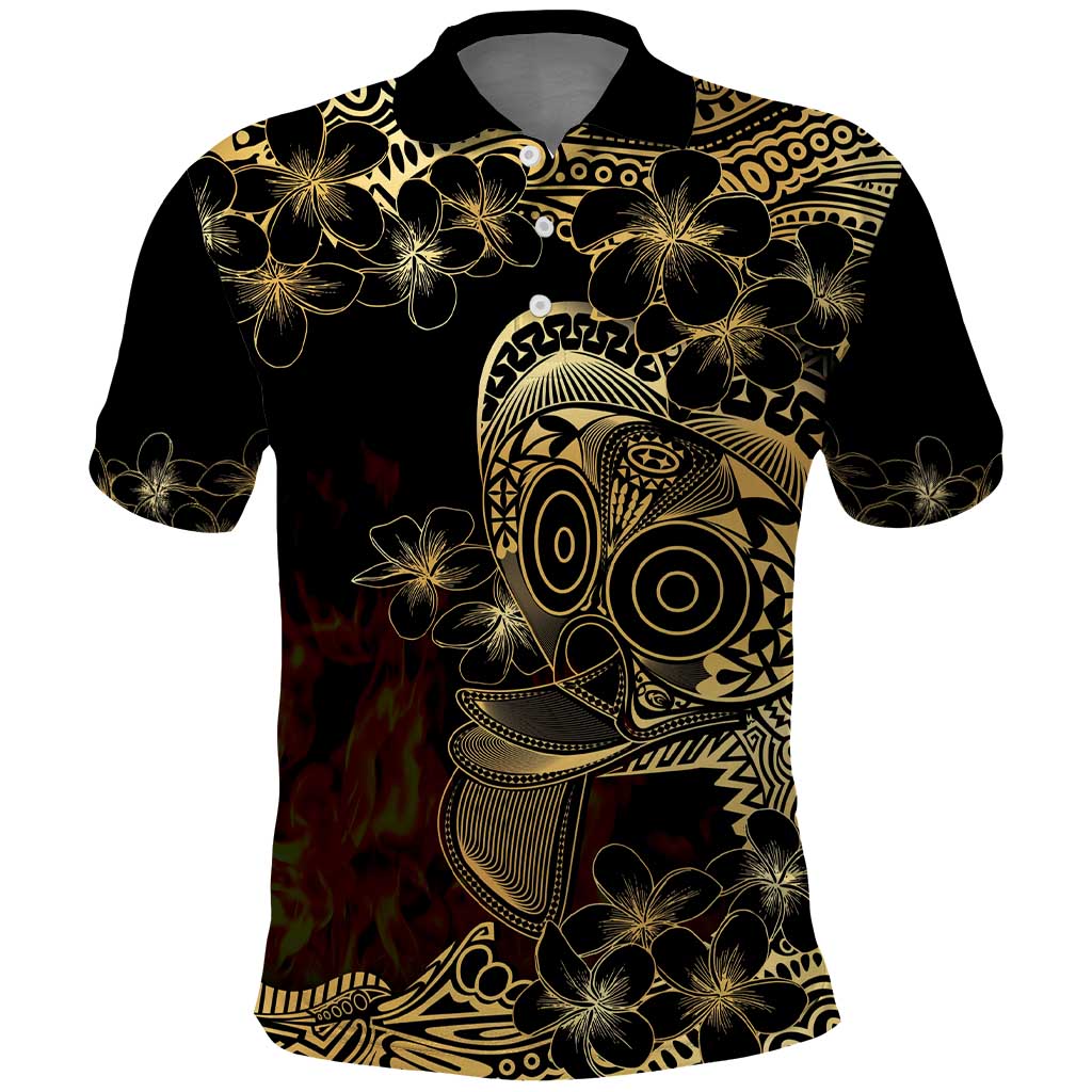 Frangipani Festival Rabaul Polo Shirt PNG Tribal Baining Mask Tattoo LT14 Black - Polynesian Pride