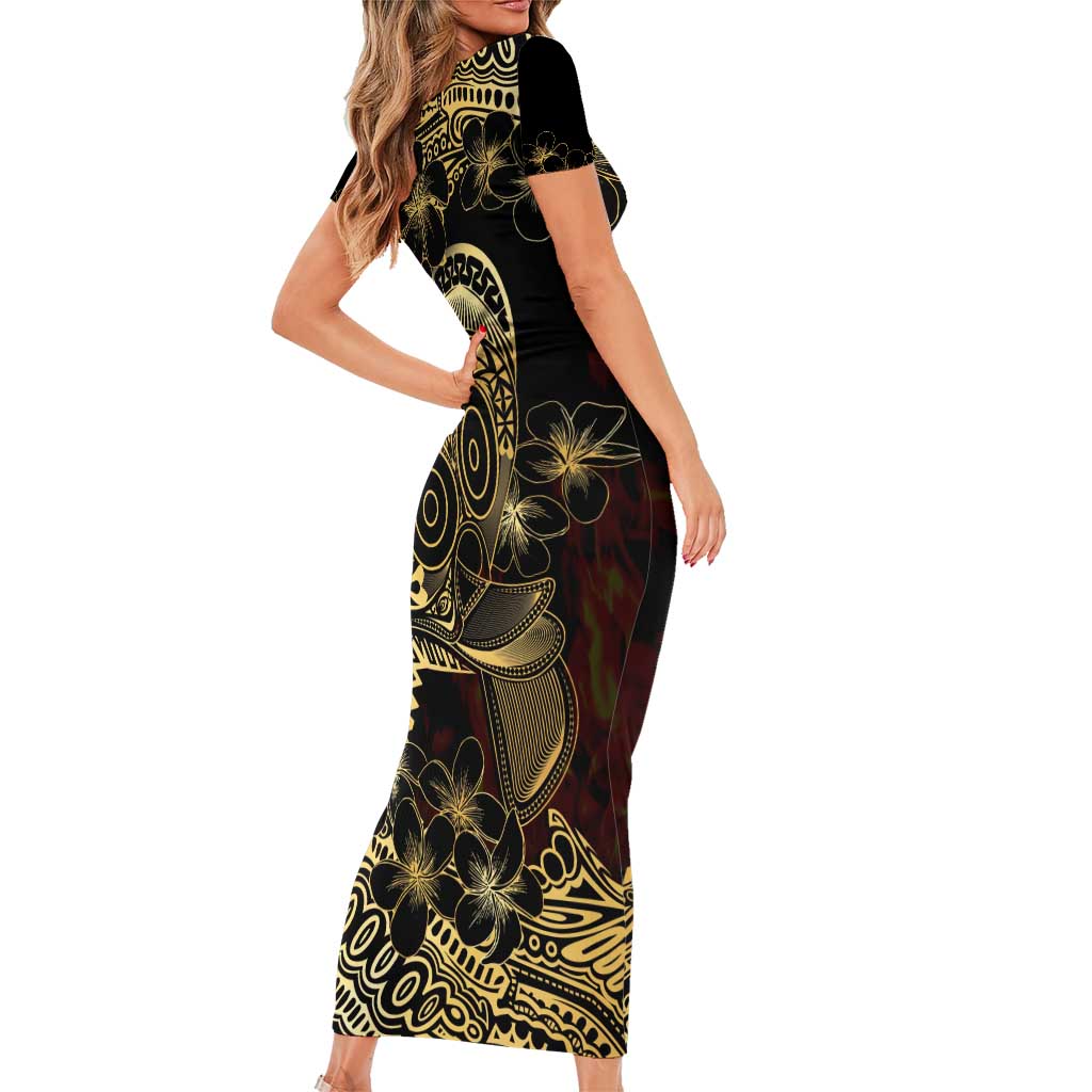 Frangipani Festival Rabaul Short Sleeve Bodycon Dress PNG Tribal Baining Mask Tattoo LT14 - Polynesian Pride