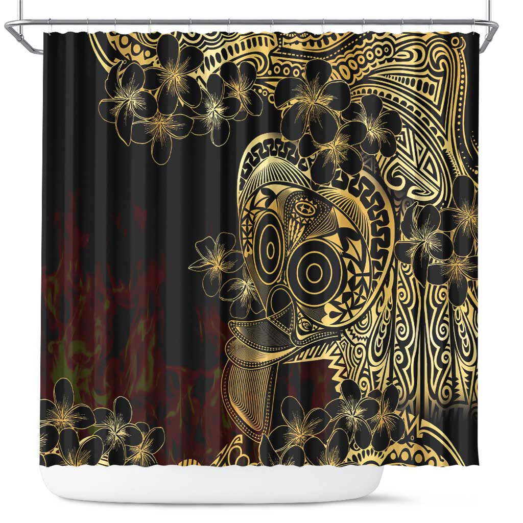 Frangipani Festival Rabaul Shower Curtain PNG Tribal Baining Mask Tattoo LT14 Black - Polynesian Pride