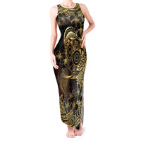 Frangipani Festival Rabaul Tank Maxi Dress PNG Tribal Baining Mask Tattoo LT14 Women Black - Polynesian Pride