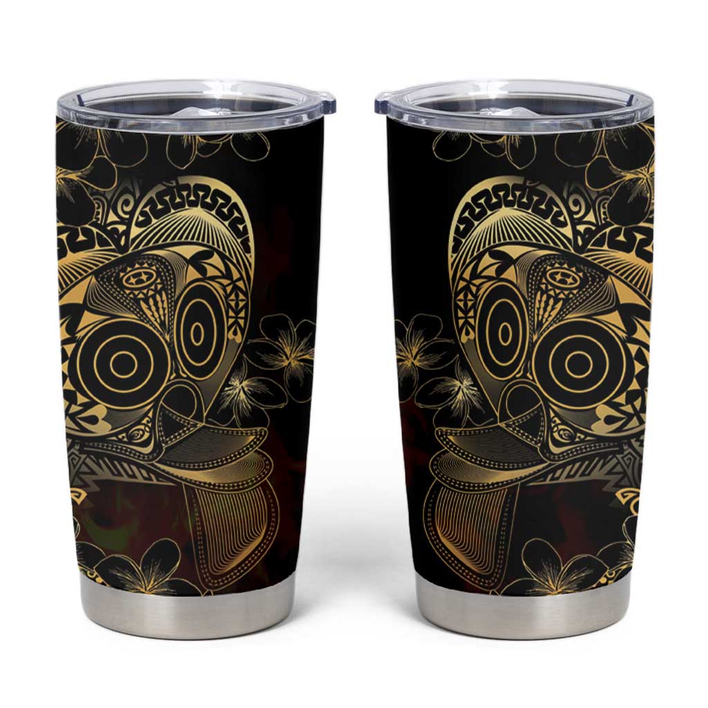 Frangipani Festival Rabaul Tumbler Cup PNG Tribal Baining Mask Tattoo LT14 Black - Polynesian Pride