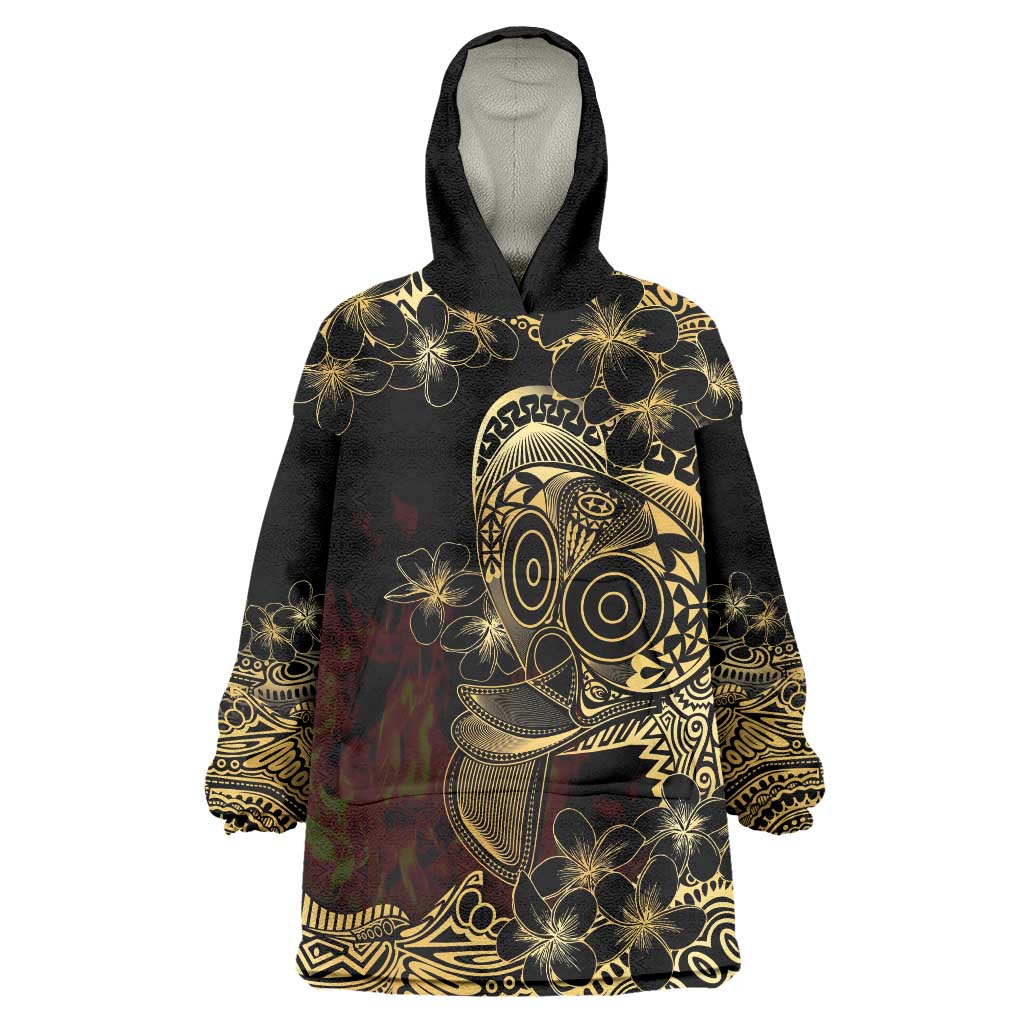 Frangipani Festival Rabaul Wearable Blanket Hoodie PNG Tribal Baining Mask Tattoo LT14 One Size Black - Polynesian Pride