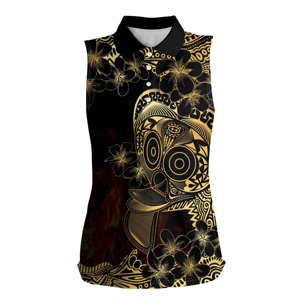 Frangipani Festival Rabaul Women Sleeveless Polo Shirt PNG Tribal Baining Mask Tattoo LT14 Female Black - Polynesian Pride