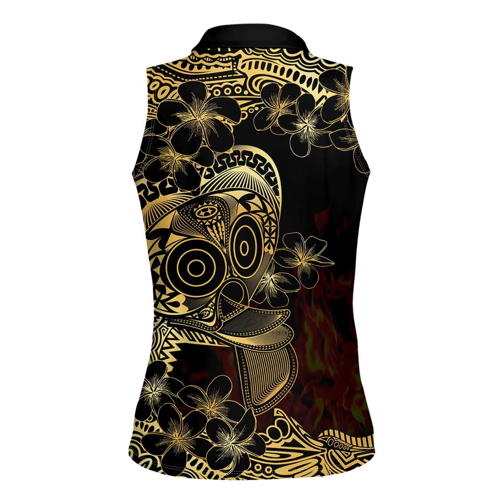 Frangipani Festival Rabaul Women Sleeveless Polo Shirt PNG Tribal Baining Mask Tattoo LT14 - Polynesian Pride